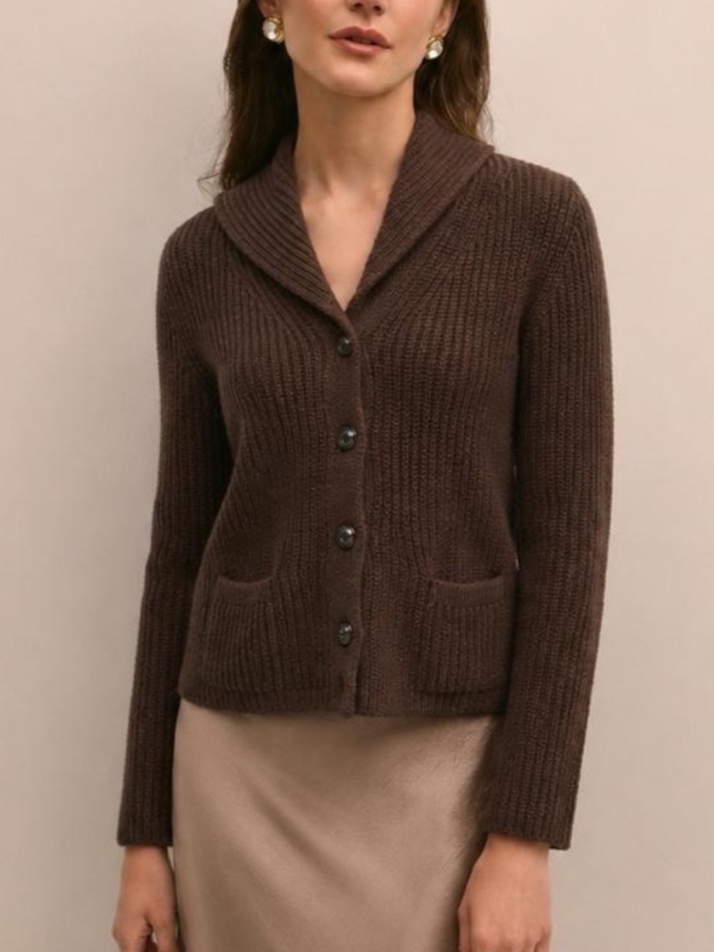Brooks Brothers Merino Wool Ribbed Cardigan! Chocolate Brown Size XS